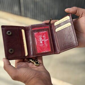 Hunter Leather Men's Trifold Biker Longchain Wallet with RFID Blocking